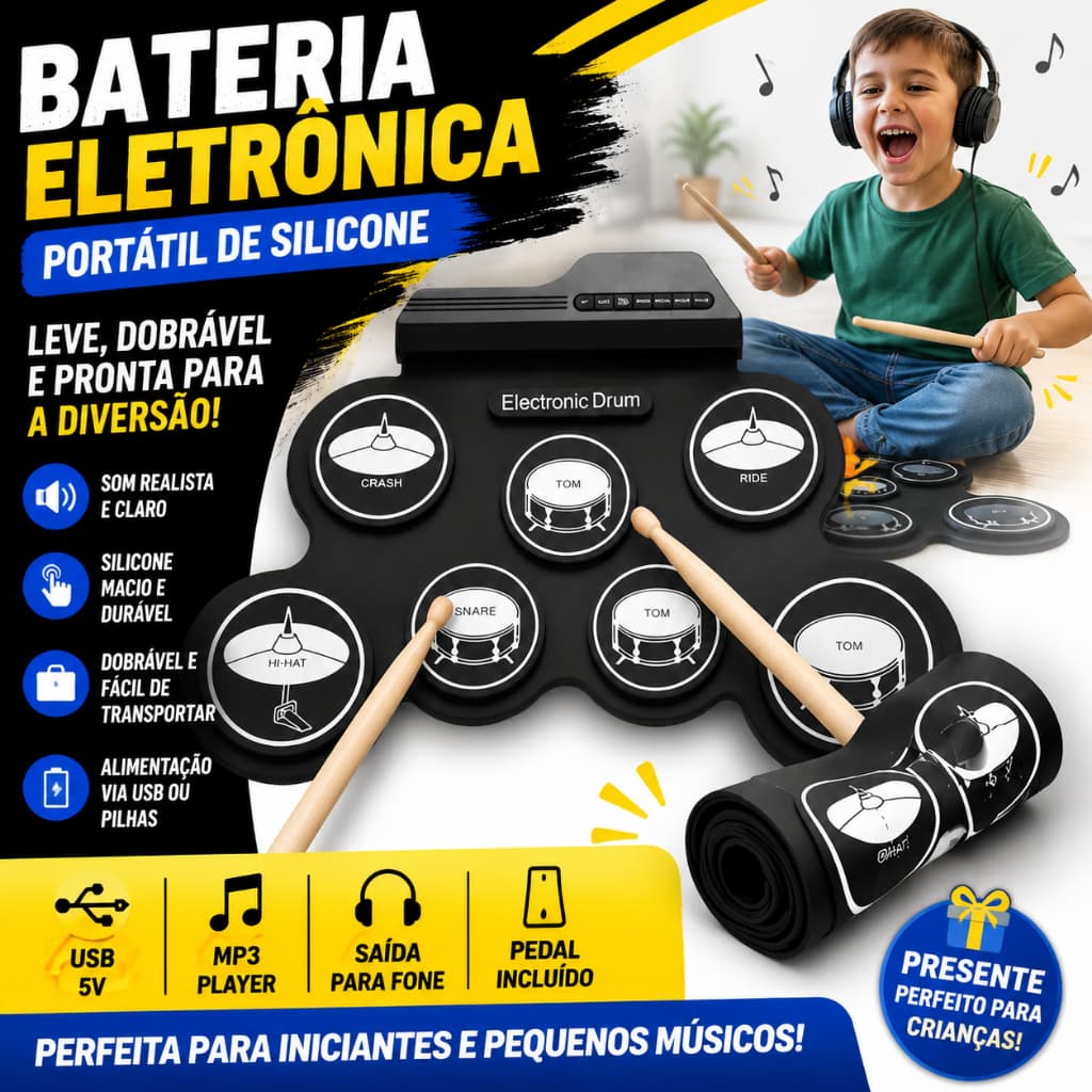 Conjunto De Bateria Eletrônica SUNDANCE 1 Caixa , Com Pedal De Sustentação , Tambor Eletrônico Portátil