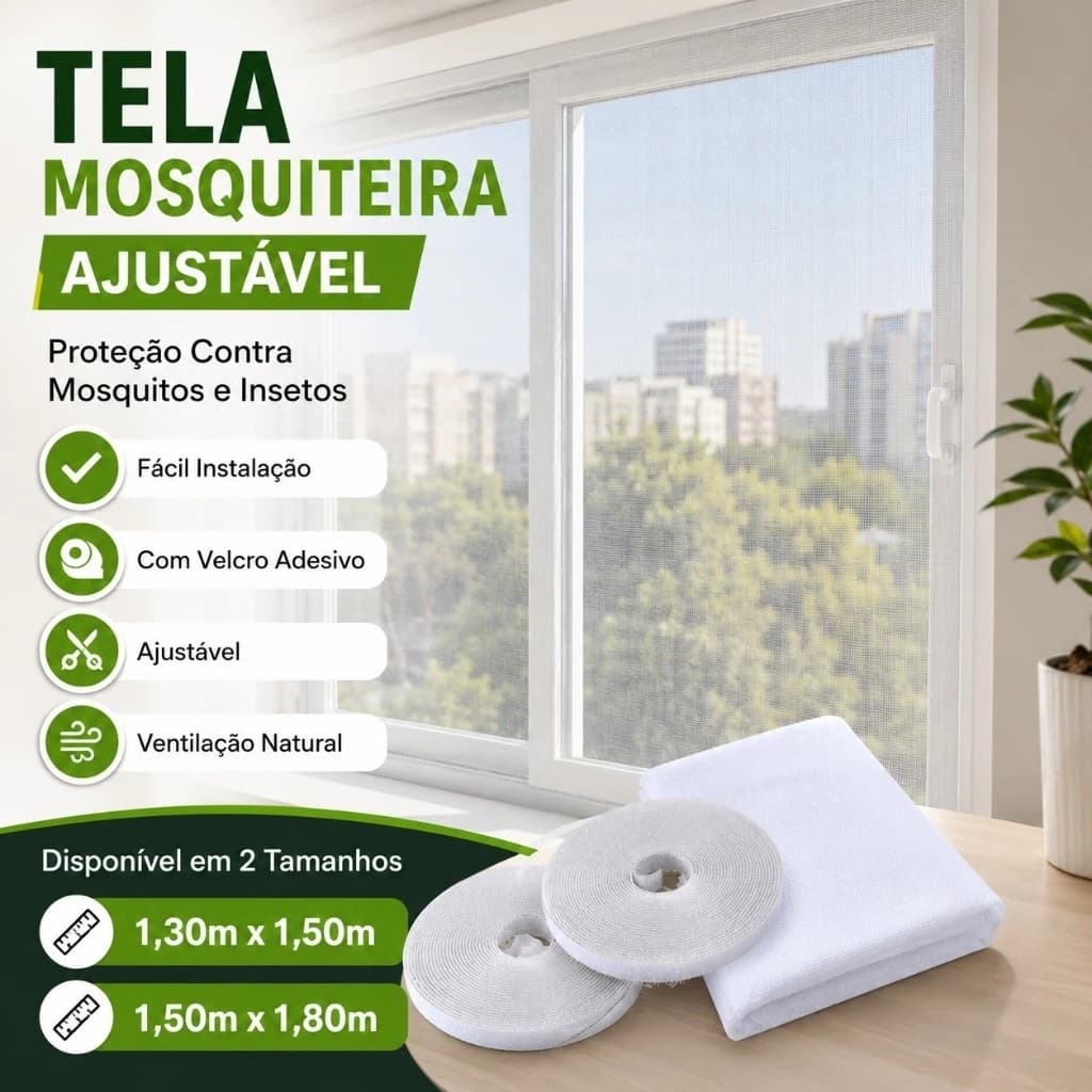 Tela Mosquiteira Ajustável para Janela com Velcro Anti Inseto Mosquito Pernilongo Autocolante 150x180cm