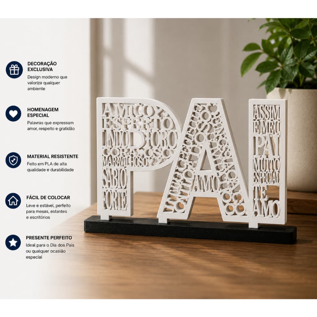Enfeite Decorativo Pai em Impressão 3D Presente Dia dos Pais Decoração para Mesa