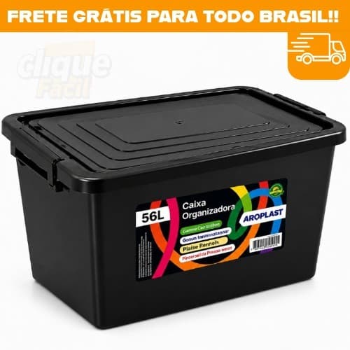 Caixa Organizadora 30L com Tampa Trava Segurança Arqplast Preta Organizador Multiuso