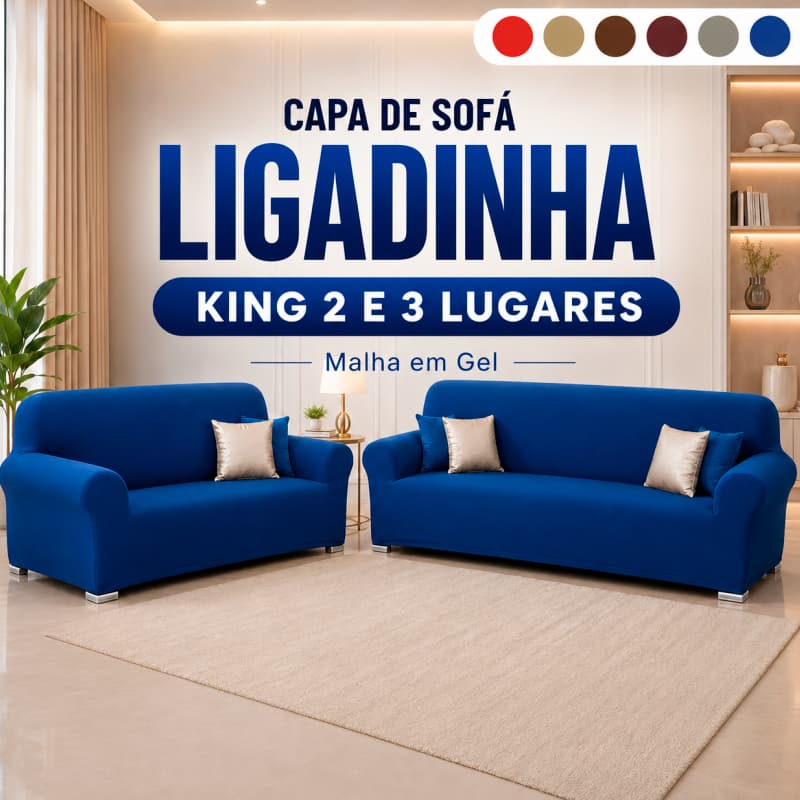 Capa De Sofá Coladinha Ligadinha Elástica Malha Em Gel 2 E 3 Lugares King Lisa Forro Ajustável Cores Diversas