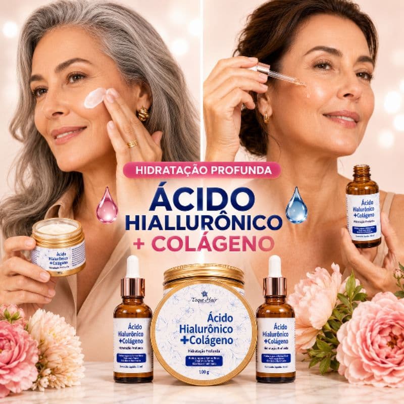 Kit Creme Ácido Hialurônico e Colágeno + Serum Facial Ant Rugas Hidratante Facial Profundo