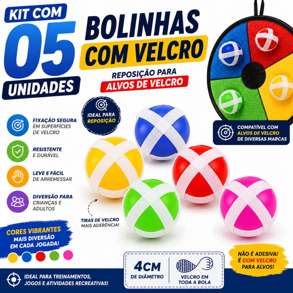 Reposição Kit 05 Bolinhas com Velcro Tiro ao Alvo Infantil