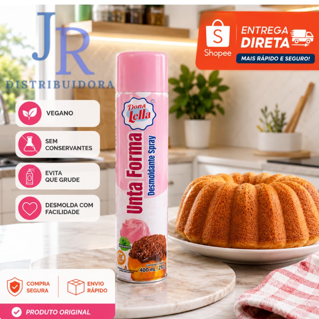Spray Desmoldante Desenforma Unta Forma Antiaderente Vegano Sem Glúten Sem Conservantes 400ml Dona Lella