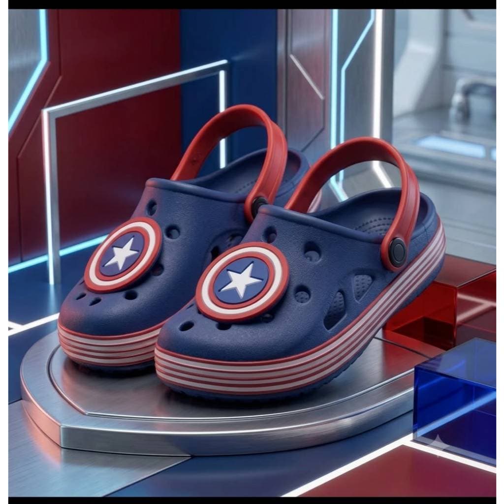 Babuche Infantil R Capitão América Sandália Clog Menino Heróis Antiderrapante Leve Confortável Escudo Marvel