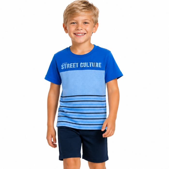 Conjunto Infantil 4 ao 8 Masculino Estampado Camiseta Shorts Bolso Lateral Menino Moda Verão