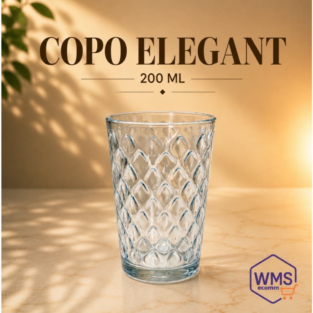 Jogo de Copos Elegant 200ml / Kit com 6 / Vidro  / Suco / Agua