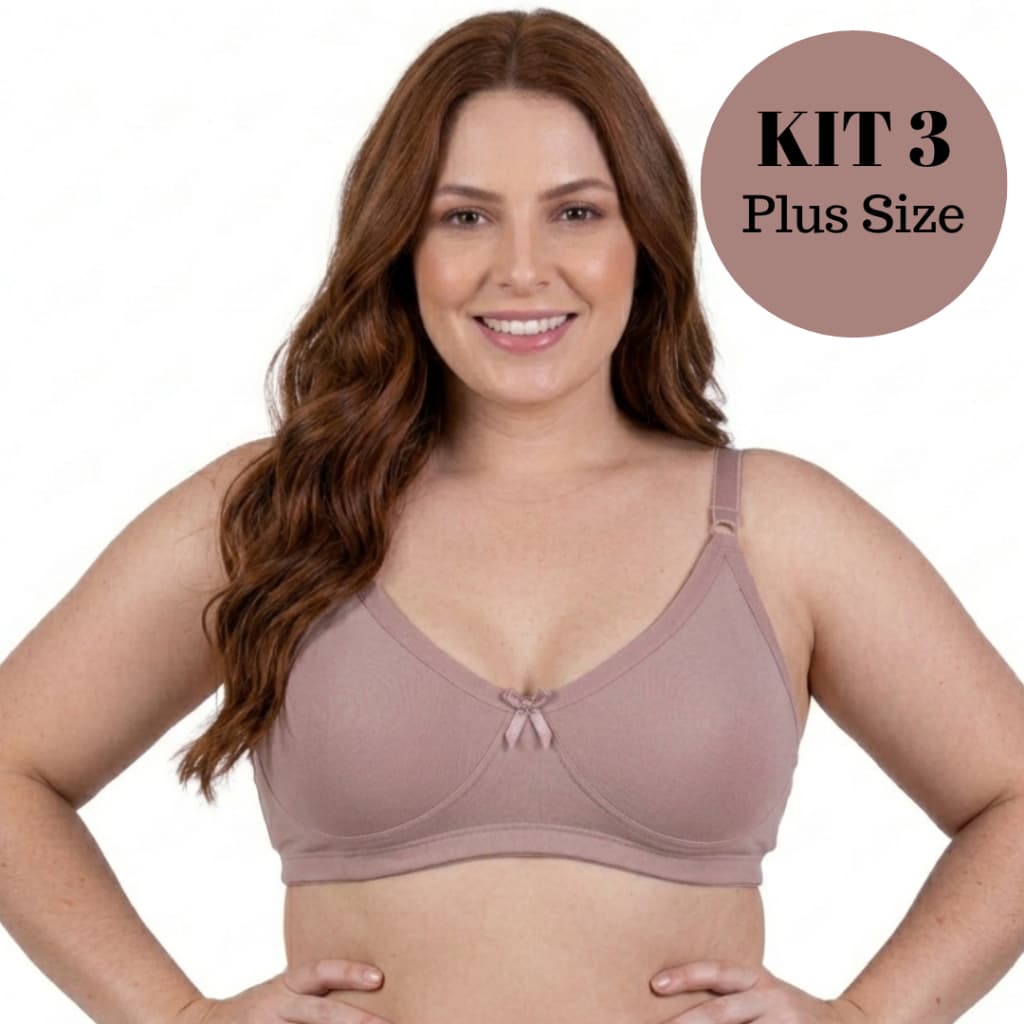 Kit Sutiãs Plus Size Sem Bojo Alta Sustentação Confortável, Alça Larga, Sem Aro, Regulagem