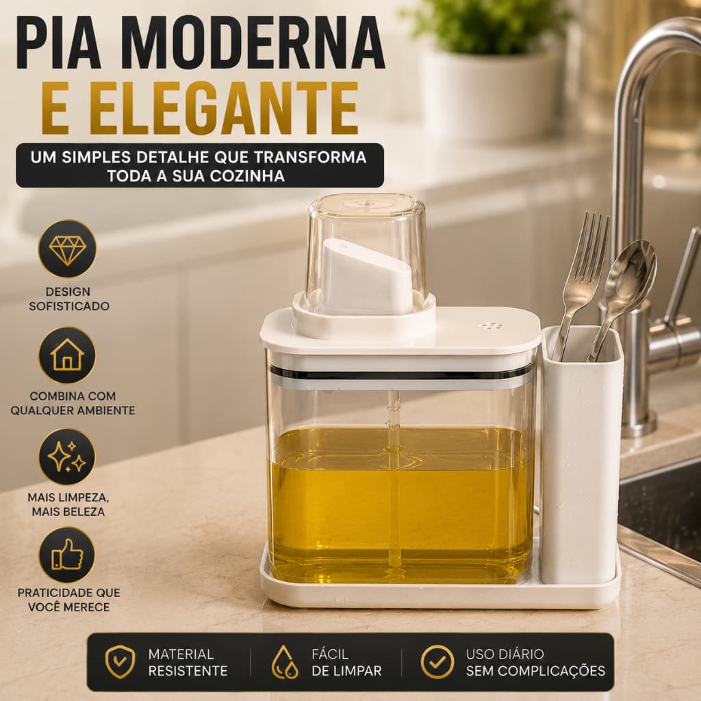 Porta Detergente 1,5 Litros Premium Transparente Dispenser Sabão Líquido Anti Desperdício para Cozinha