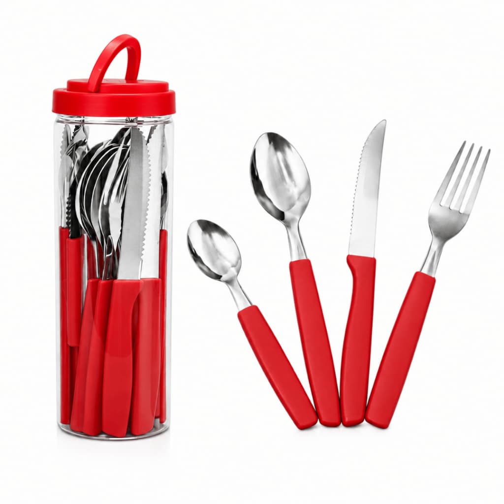 Kit Faqueiro 25 Peças Talheres Aço Inox + Pote Organizador Jogo Porta Talheres