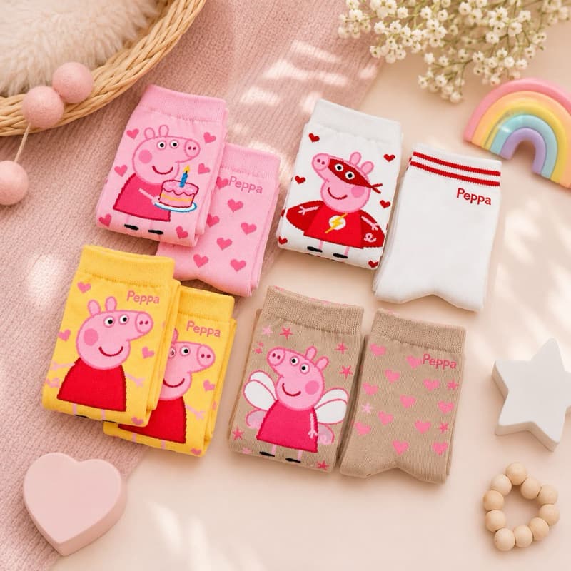 Meia Infantil Peppa Pig Menina Kit 3, 6 e 12 Pares Algodão Macias Confortáveis
