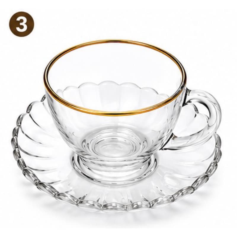 Jogo 6 Xícaras Vidro Com Pires Borda De Ouro 100ml Café Chá mesa posta cozinha luxo