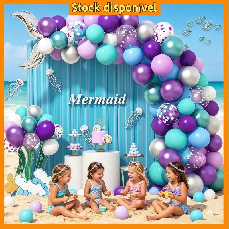 Kit Balão Arco Garland Metalizado Decoração Festa Aniversário Sereia Casamento Rosa Azul Lilás Ouro