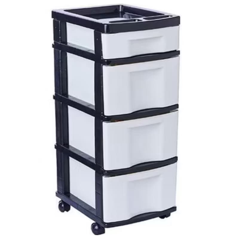 Gaveteiro Organizador Plástico Com Rodinhas Branco e Preto Com 4 Gavetas AGRAPLASTT Plástico