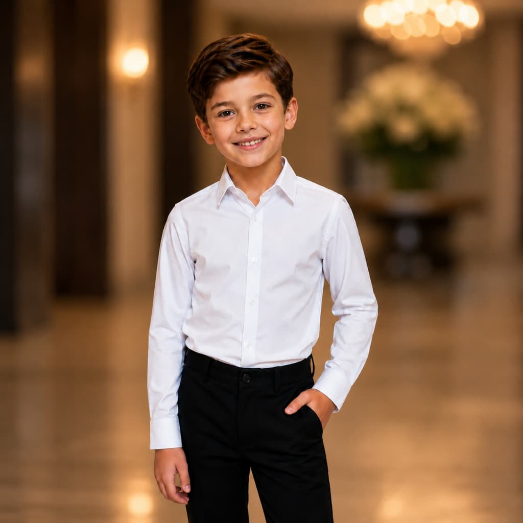 Camisa Social Infantil Masculina Com Colarinho Estruturado Estampa Discreta Formatura Batismo Aniversário Menino Criança
