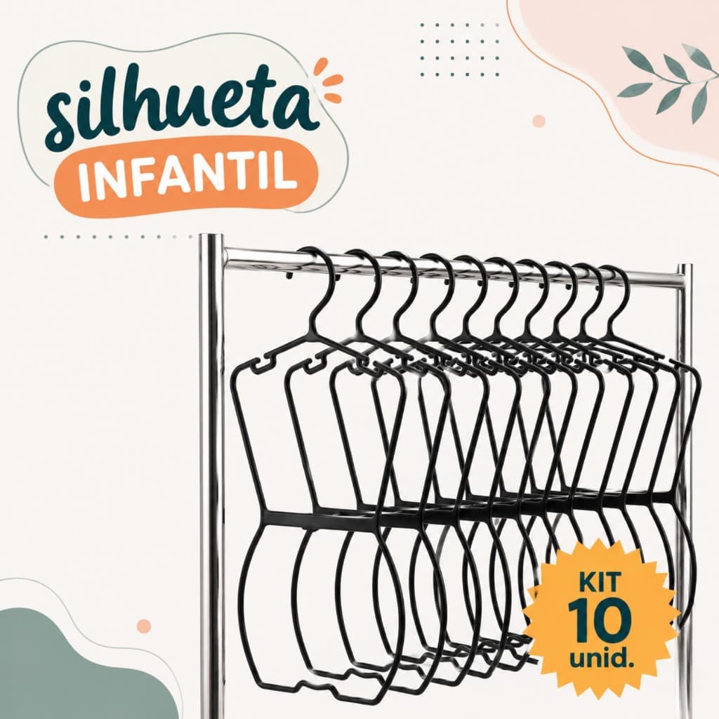Kit 10 Cabide  Silhueta Preto Corpinho Infantil  Exposição De Roupas Loja Vitrine Body Organização