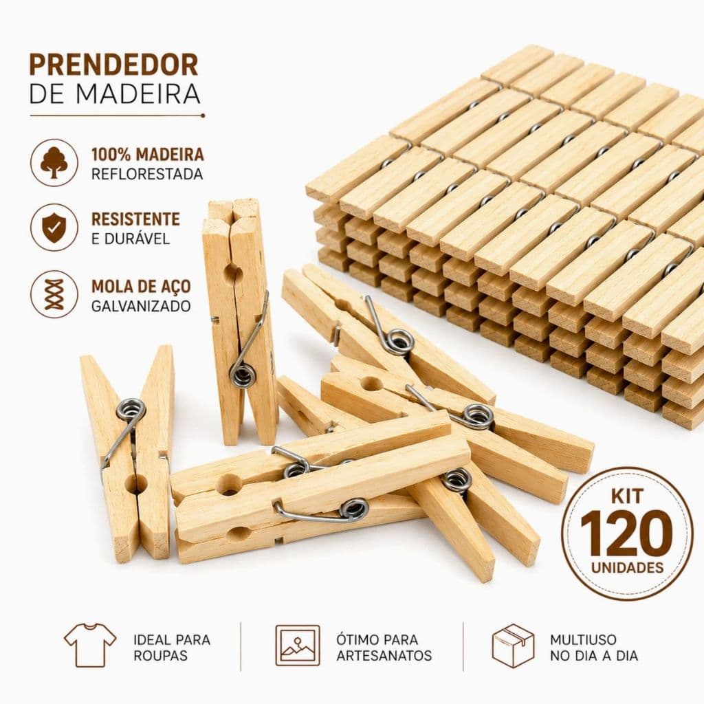 Kit 12/72/120 Prendedores de Madeira Tamanho G para Roupas Varal Artesanato Multiuso Resistente