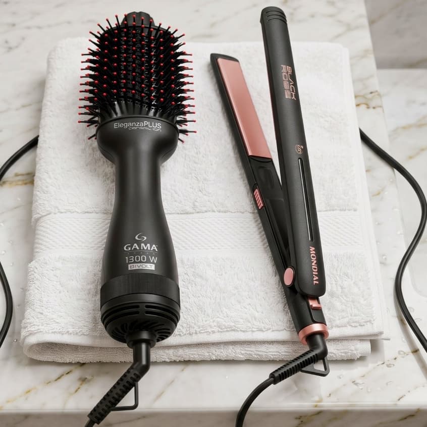 Kit Chapinha P-27 Escova Eleganza Liso Salão Menos Frizz Brilho Profissional Alisa Seca Modela Sem Frizz Progressiva Biv