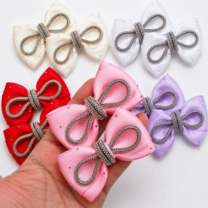 Laço luxo Cabelo Menina par 2 unidades Fita brilhante com laço tubo de strass bico de pato acessório infantil