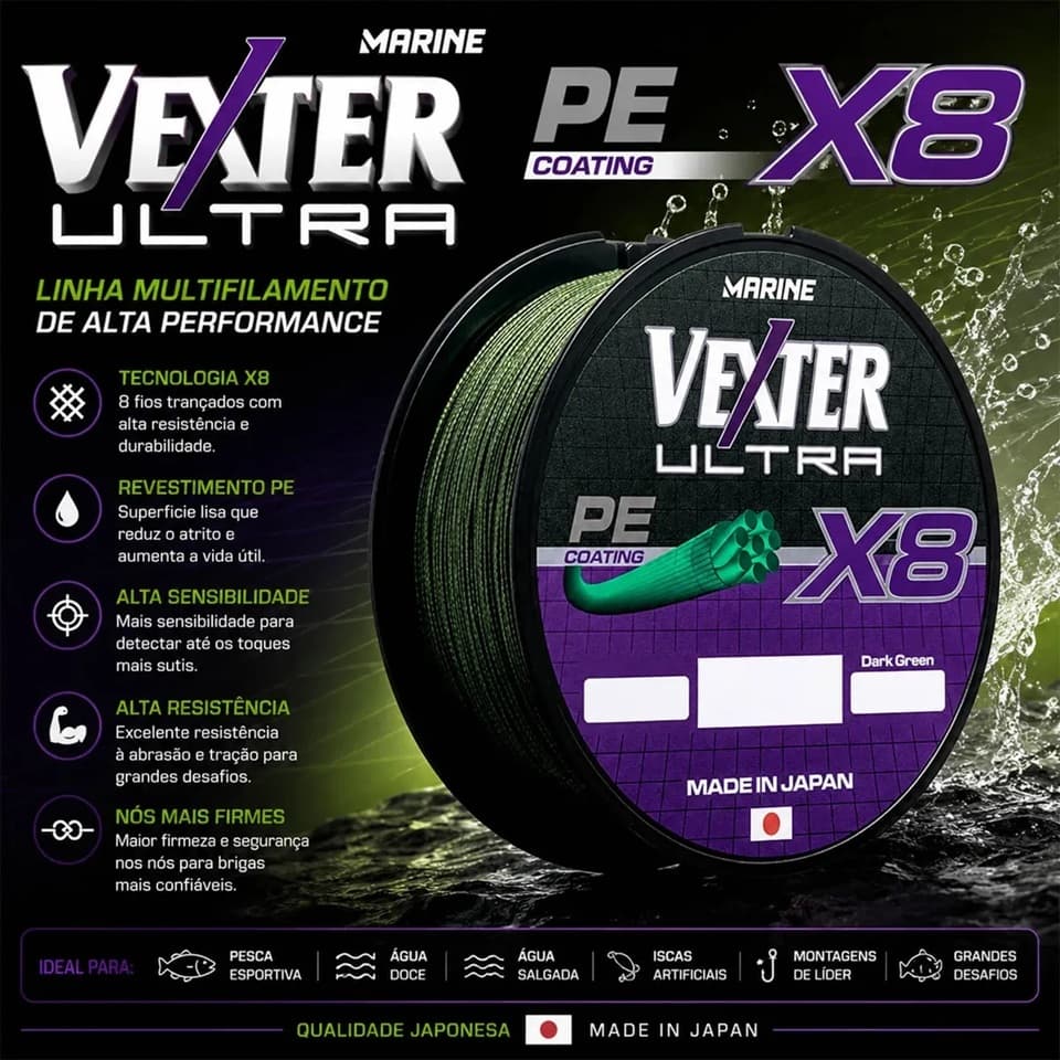 Linha de Pesca Multifilamento Marine Vexter Ultra X8 Carretel com 150m