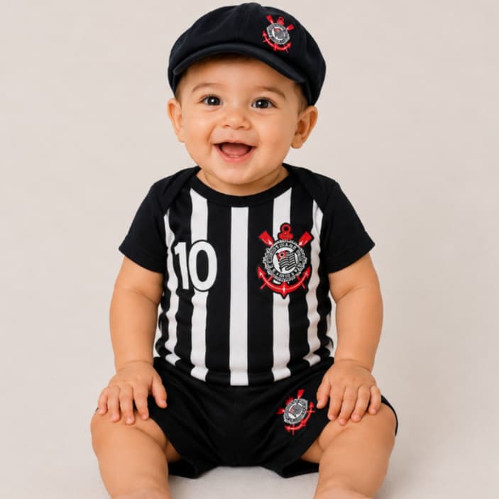 Body Bebê Infantil Mêsversário Temático Time Corin Timão Super Confortável Linha Premium