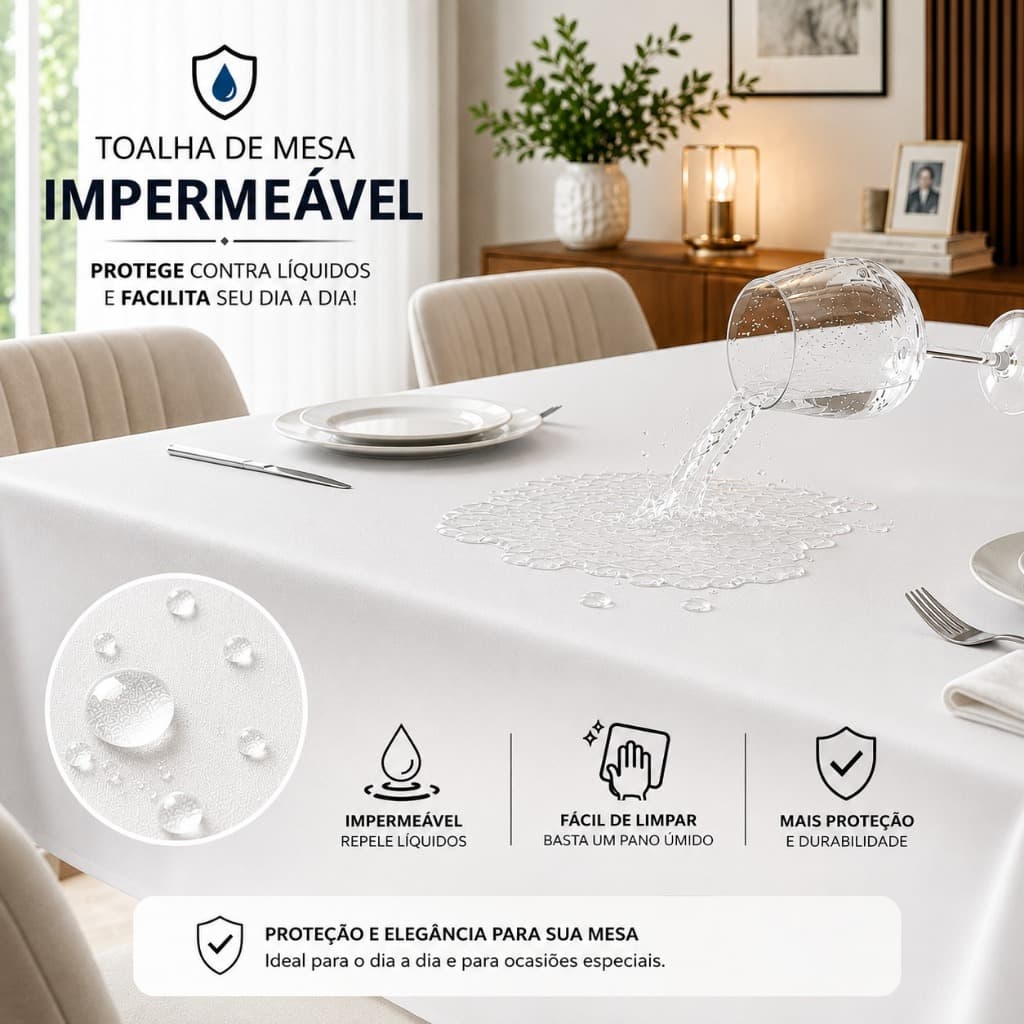 Toalha de Mesa Impermeável Dupla Face PVC Premium Lavável Resistente 4, 6 e 8 Lugares