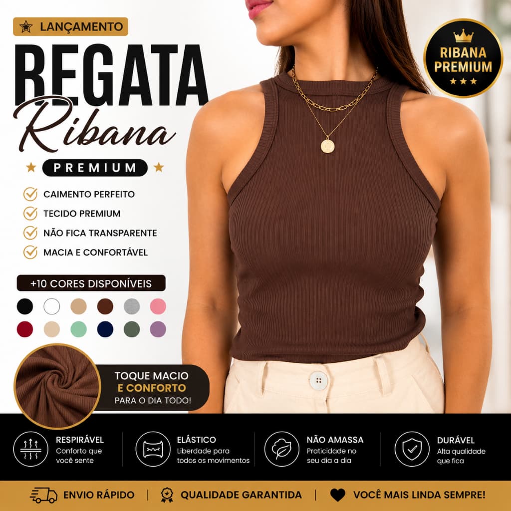 egata Feminina Ribana Premium Canelada Algodão Básica Casual Academia Verão Blusinha Feminina