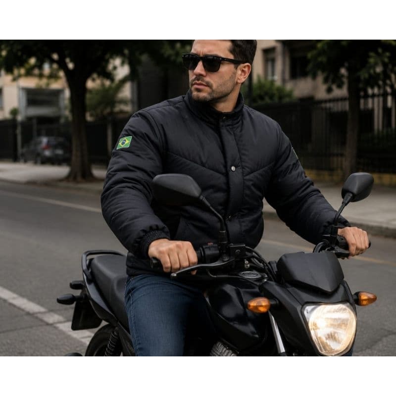 Jaqueta Masculina Motociclista Sem Logo Toda Preta