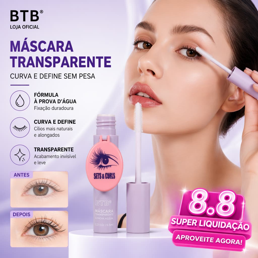 B.TWO.B Máscara de Cílios Transparente, Duradoura e à Prova de Manchas, Fios Definidos, 6,5ml