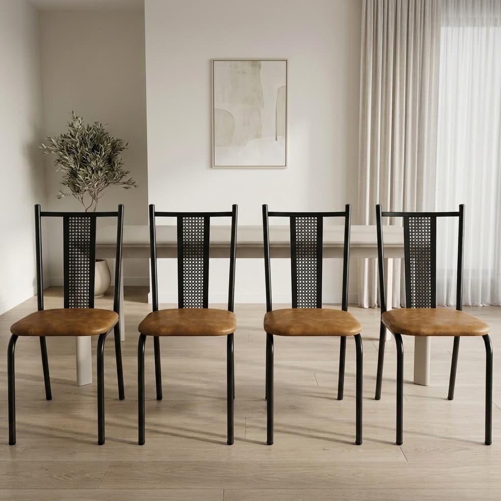 Kit 4 Cadeira De Jantar Moderna Tubular Com Assento Esfortado Para Cozinha Resistente Em Aço
