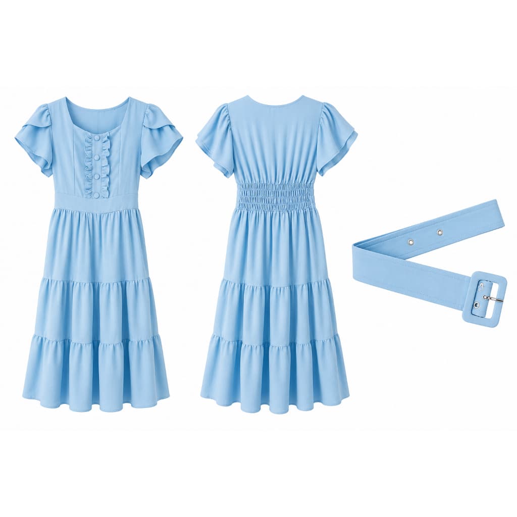 Vestido Midi Feminino Evangélico Manga Curta Com Cinto Vestido Modesto Elegante Festa Casual Gestante Madrinha Civil