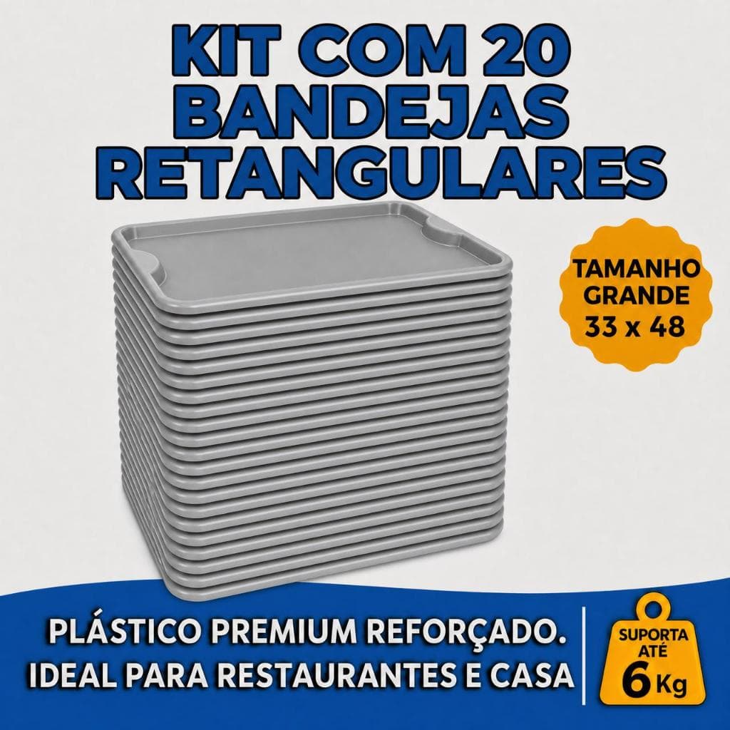 20 Bandejas Plasticas Grandes 33x48 Para Servir Café Da Manhã Lanches E Salgados Kit Atacado Bandeja De Plástico Reforça