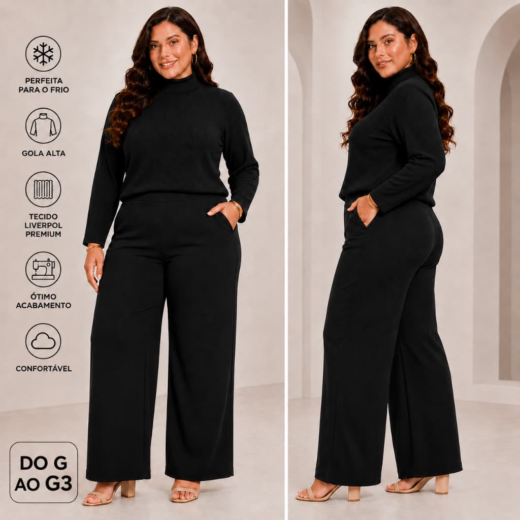Conjunto Femenino Frio Plus Size Liverpool Premium 2 Peças Blusa e Pantalona G GG G1 G2 G3