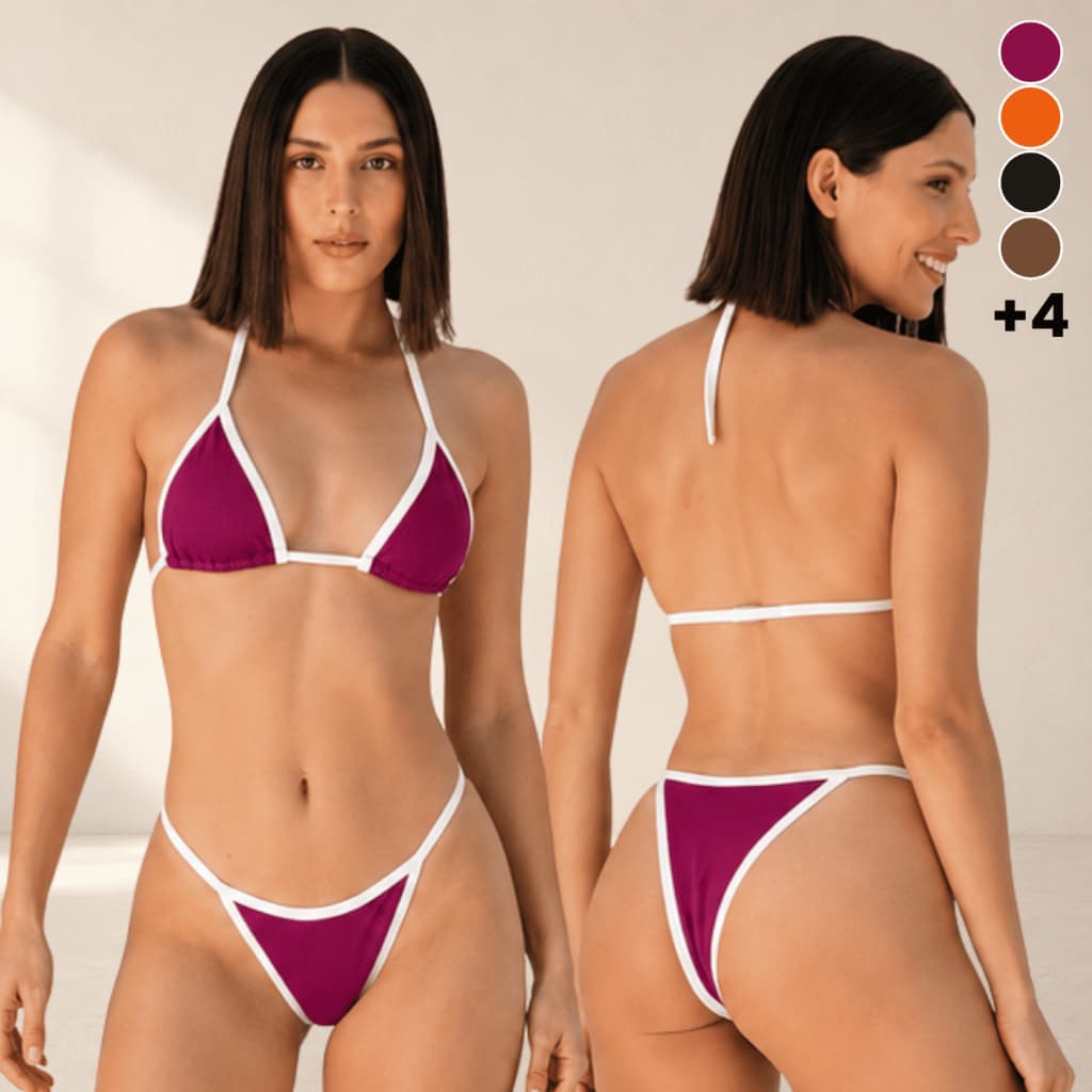 Biquíni Feminino Bicolor Top Cortininha Calcinha Semi Fio Moda Praia Verão Piscina