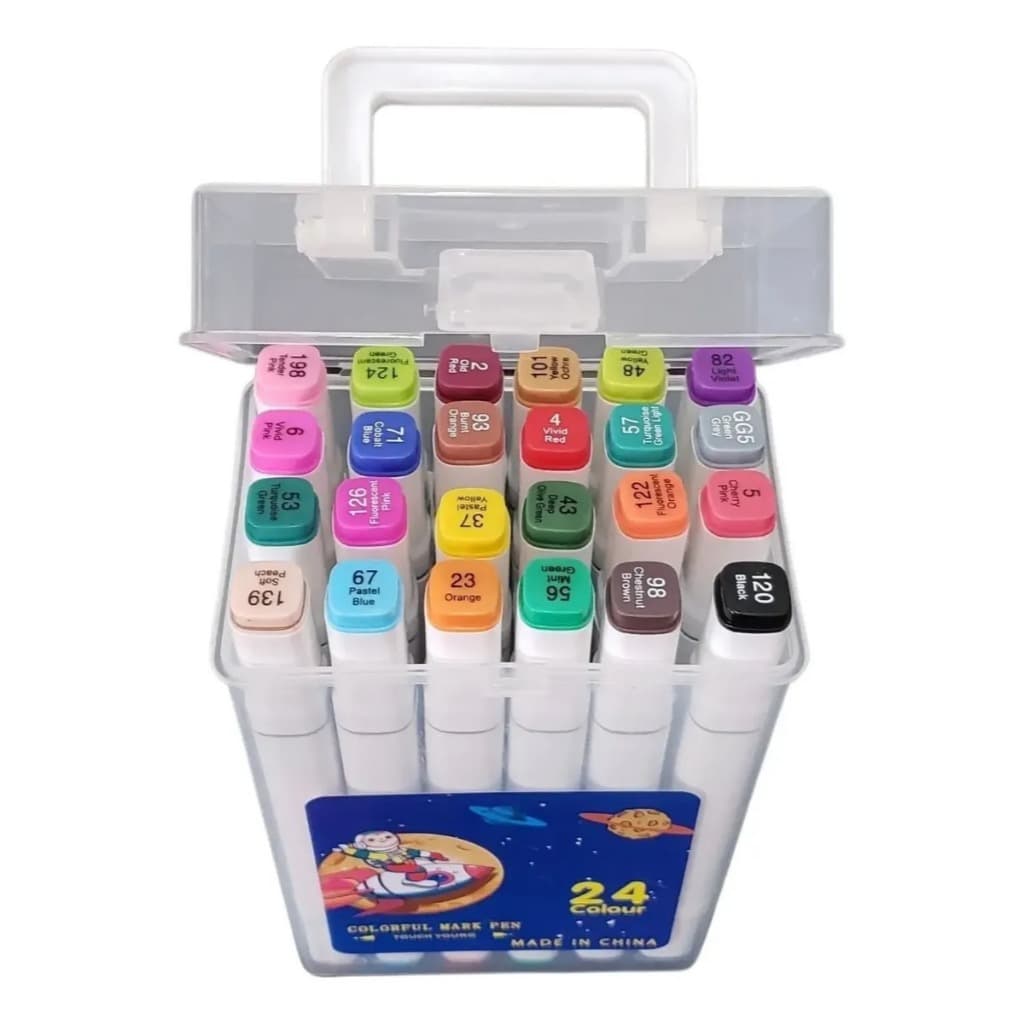 Kit 120 Canetas Touch Marcadoras Ponta Dupla Cores Vibrantes Com Estojo Branco Para Desenho Arte e Ilustração