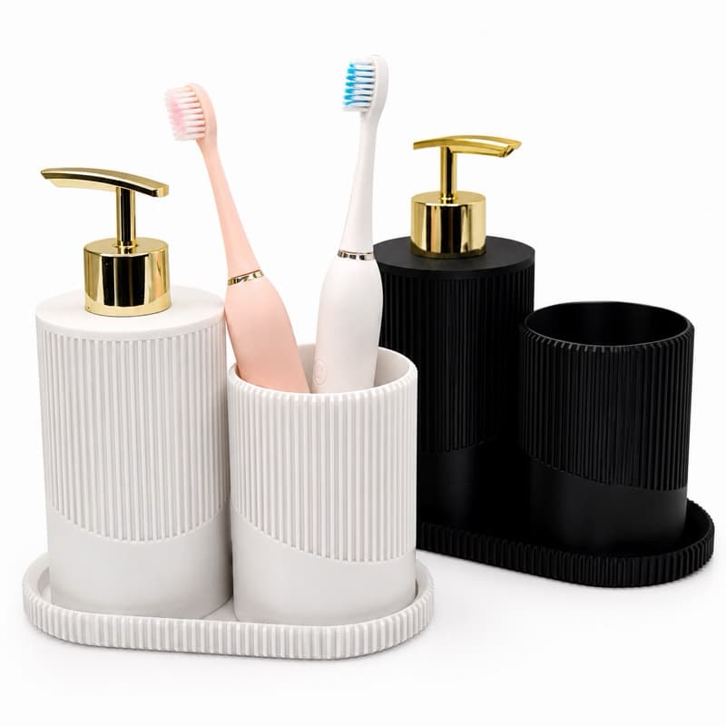 Kit Banheiro 3 Peças Completo Porta Sabão Liquido + Porta Escova + Bandeja Luxo
