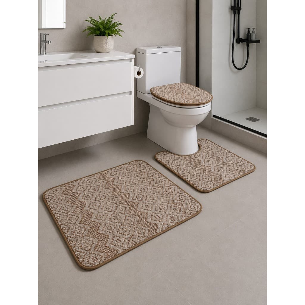Tapete Banheiro Kit Com 3 Peças Antiderrapante Macio Estampa Geométrica Lisa Decoração Elegante