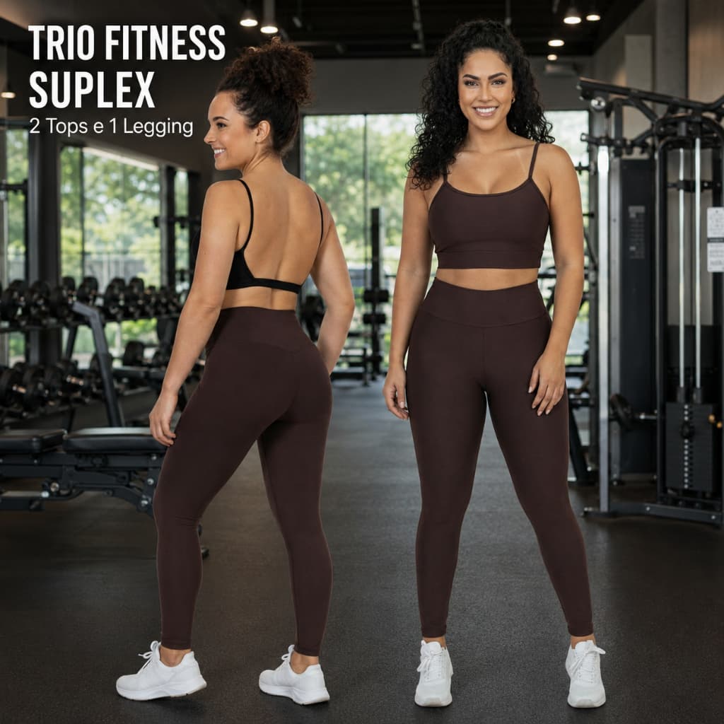 Kit 3 Conjuntos 1 Calça Legging + 2 Top Alça Roupa Feminina