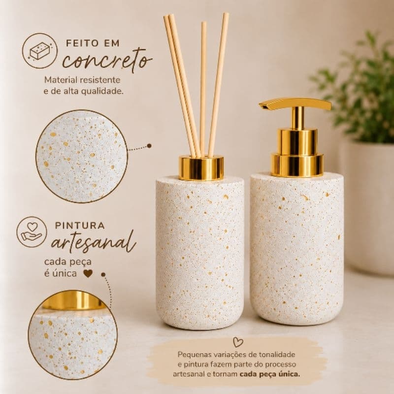 Kit Porta Sabonete Líquido + Porta Aromatizador em Concreto