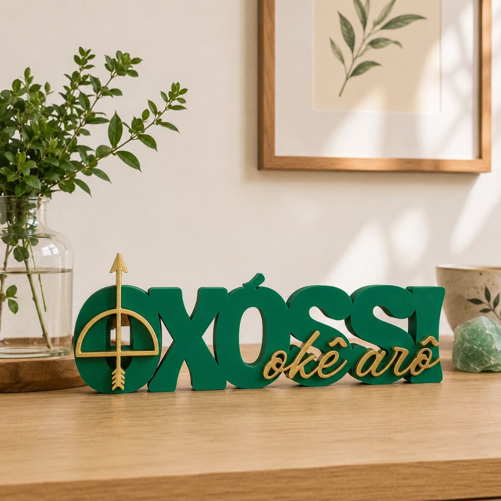 Letreiro Decorativo Oxóssi Okê Arô Verde e Dourado