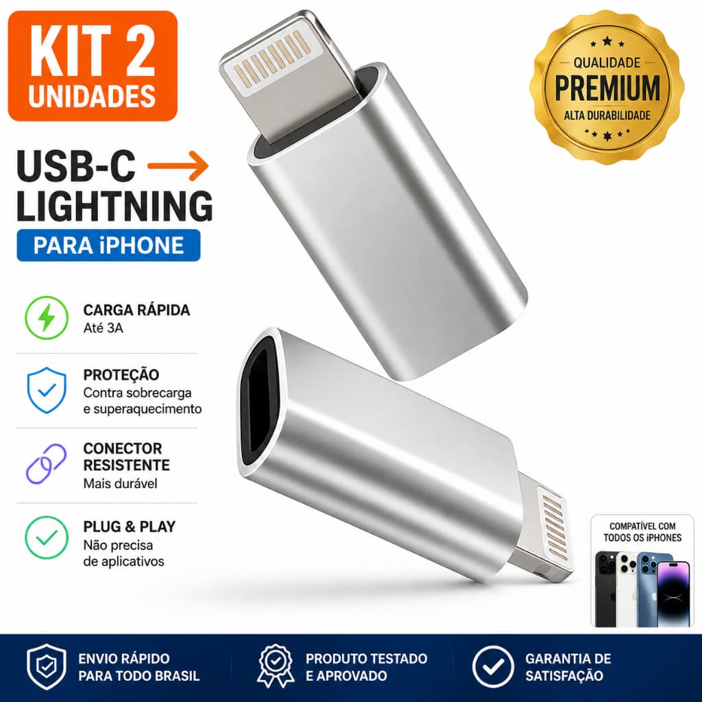 Kit 2 Adaptador USB-C Para Lightning iPhone Carga Rápida