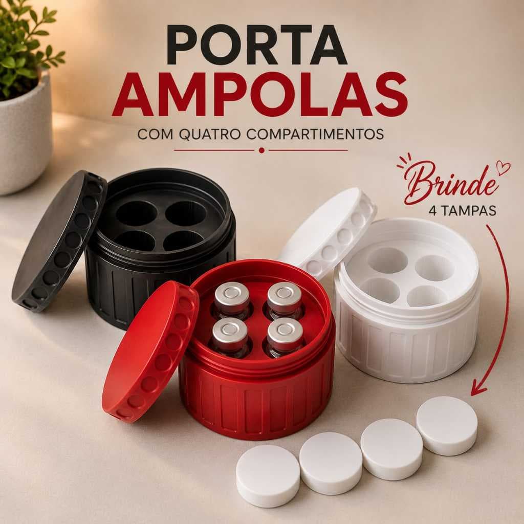 Porta Ampolas Para 4 Unidades Case Rígida Para TG e Lipoless + 4 Tampas brinde