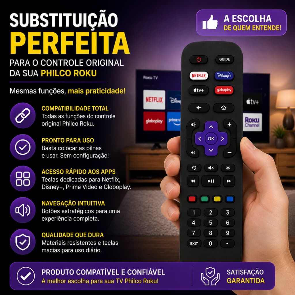 Controle Remoto Compatível Com Philco AOC Roku Smart Tv