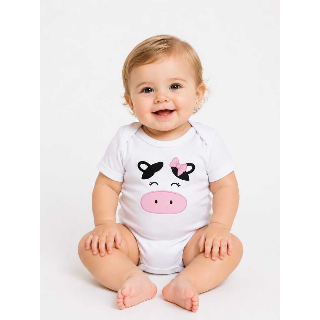 Body Para Bebê Bezerrinha Menina Personalizado Vaquinha Roupinha Para Foto Mesversario