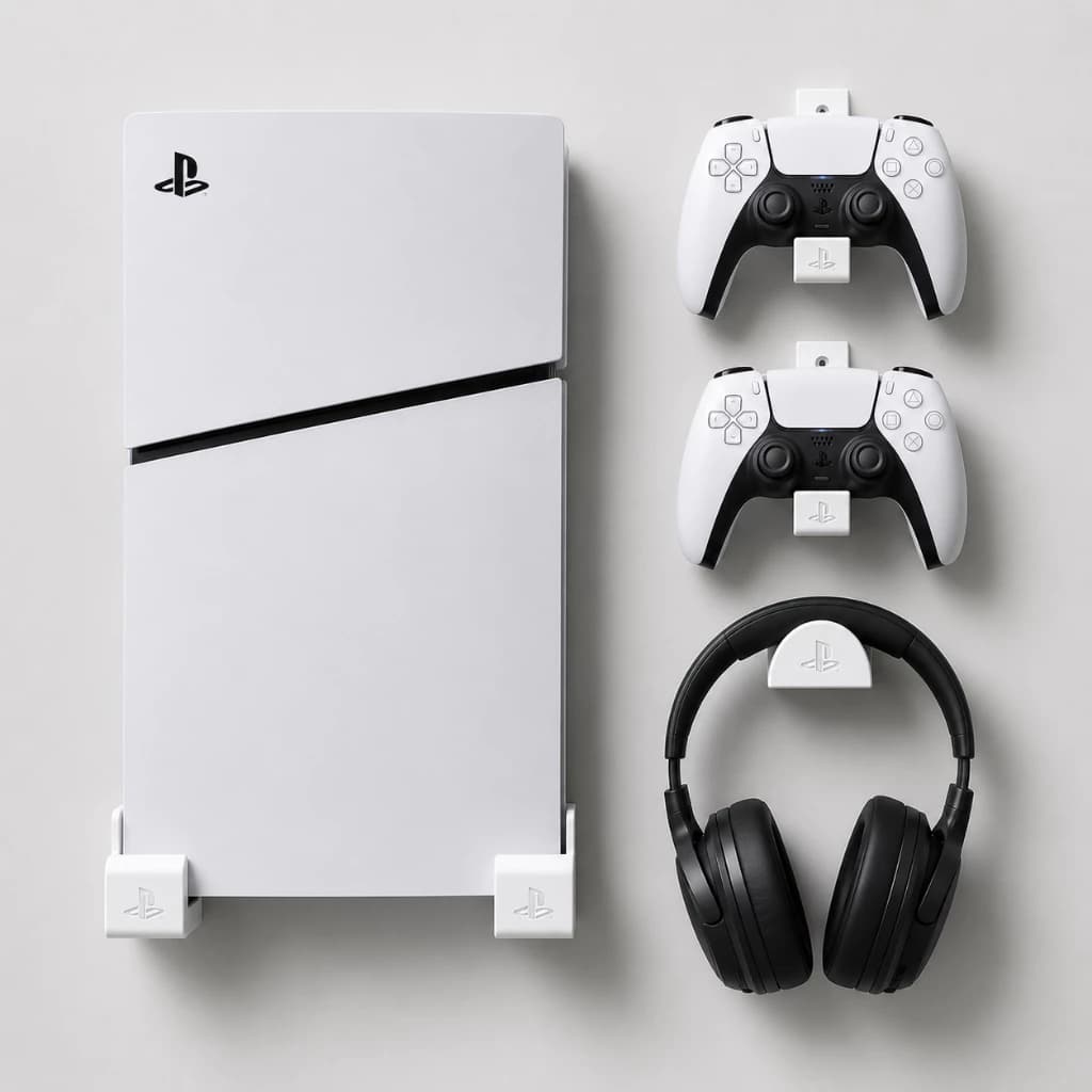 Suporte Para PS5 Playtation Slim de Parede Gamer Suporte Console Fone Controles Reforçado Premium Vertical