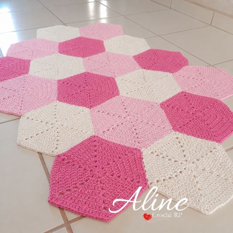 Tapete de Crochê Hexagonal- Tapete de Crochê