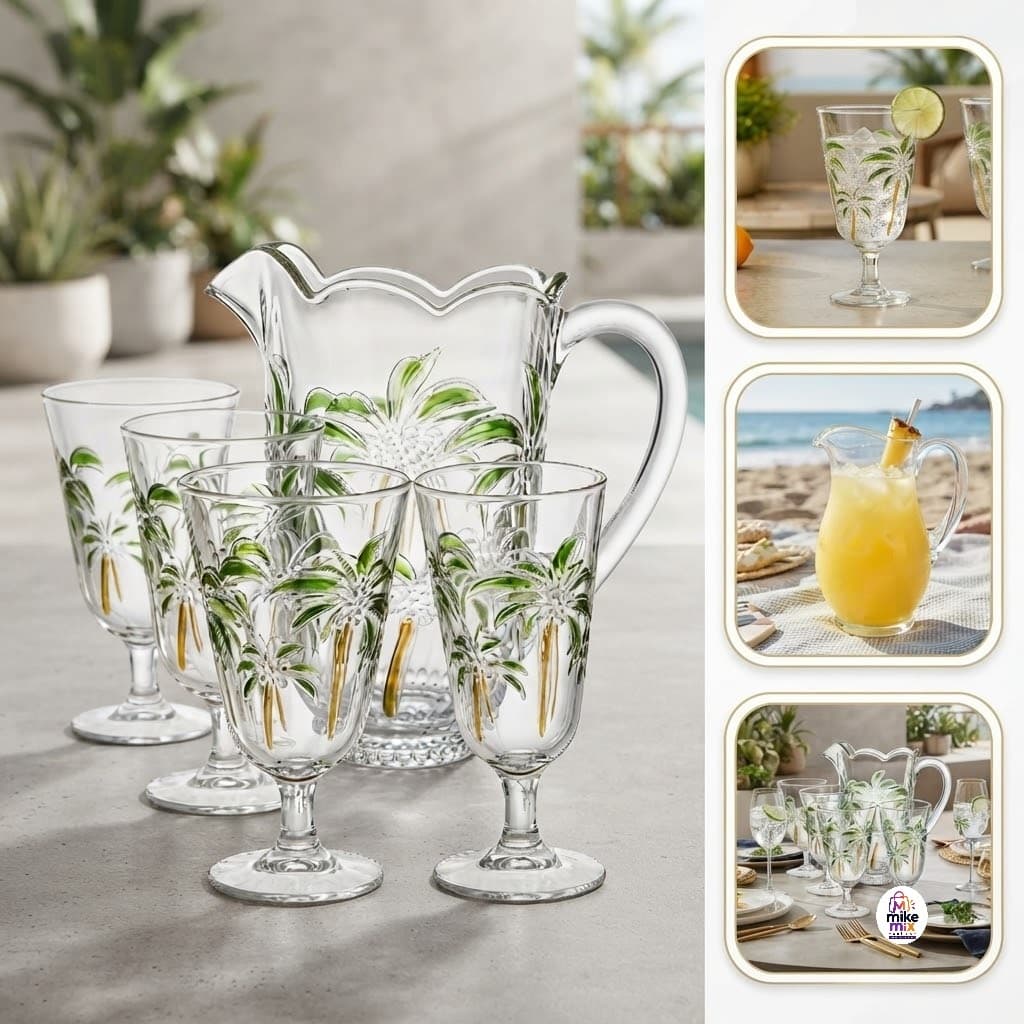 Conjunto 6 Taças Palmer com Jarra de Vidro 1,5L Kit 7 Peças para Suco Água Refrigerante Mesa Posta Elegante