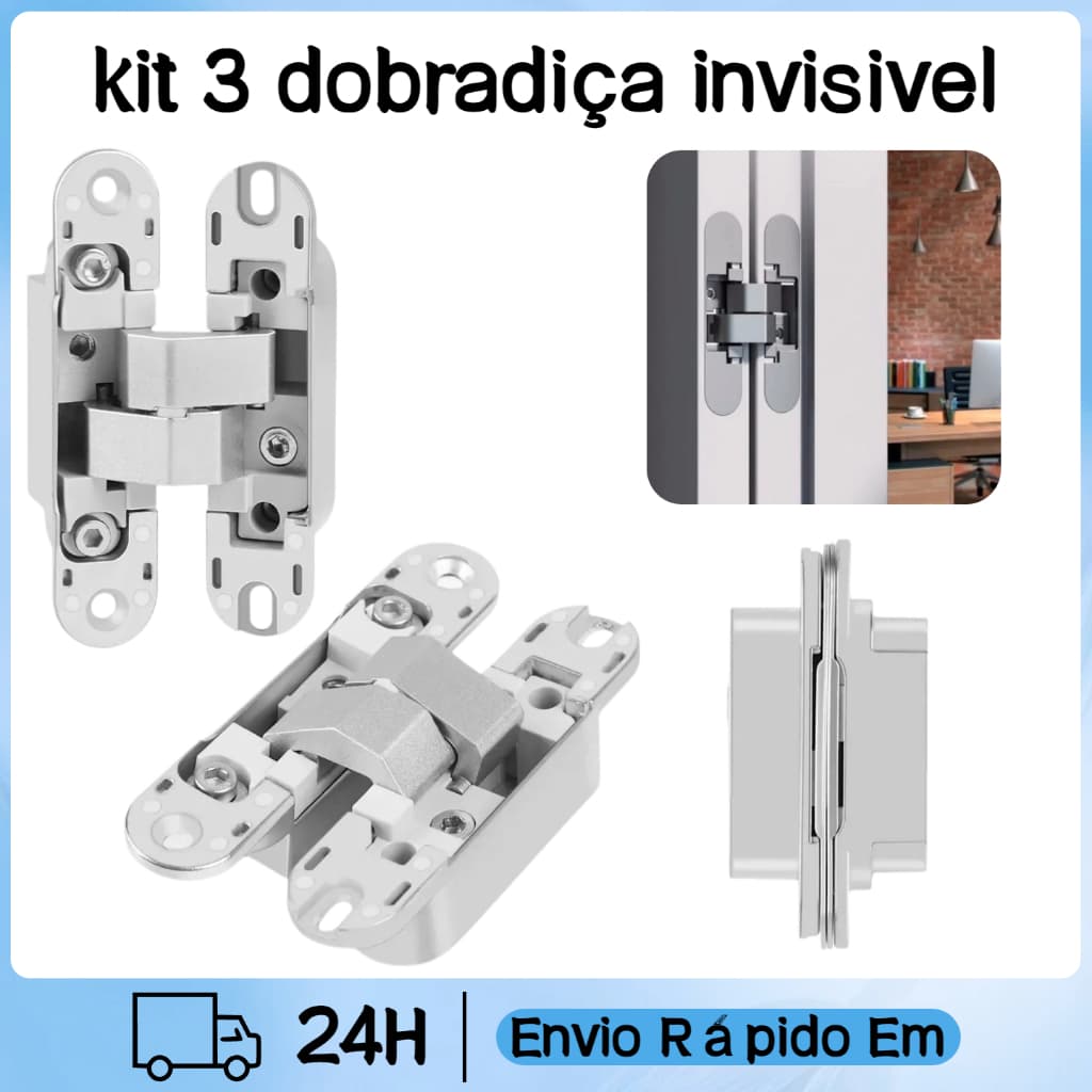 Kit 3 Dobradiça Invisivel Kit Dobradica Porta Madeira Porta Mimetizada Extalento