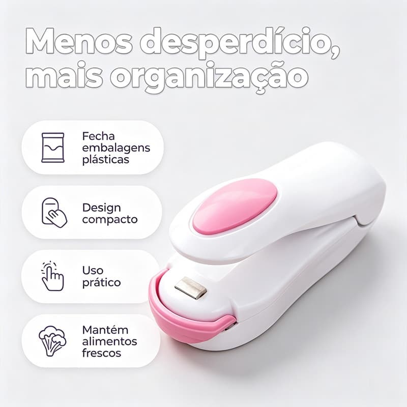 Mini Seladora de Embalagens Portátil a Pilhas | Selador de Sacos com Imã para Geladeira e Cozinha