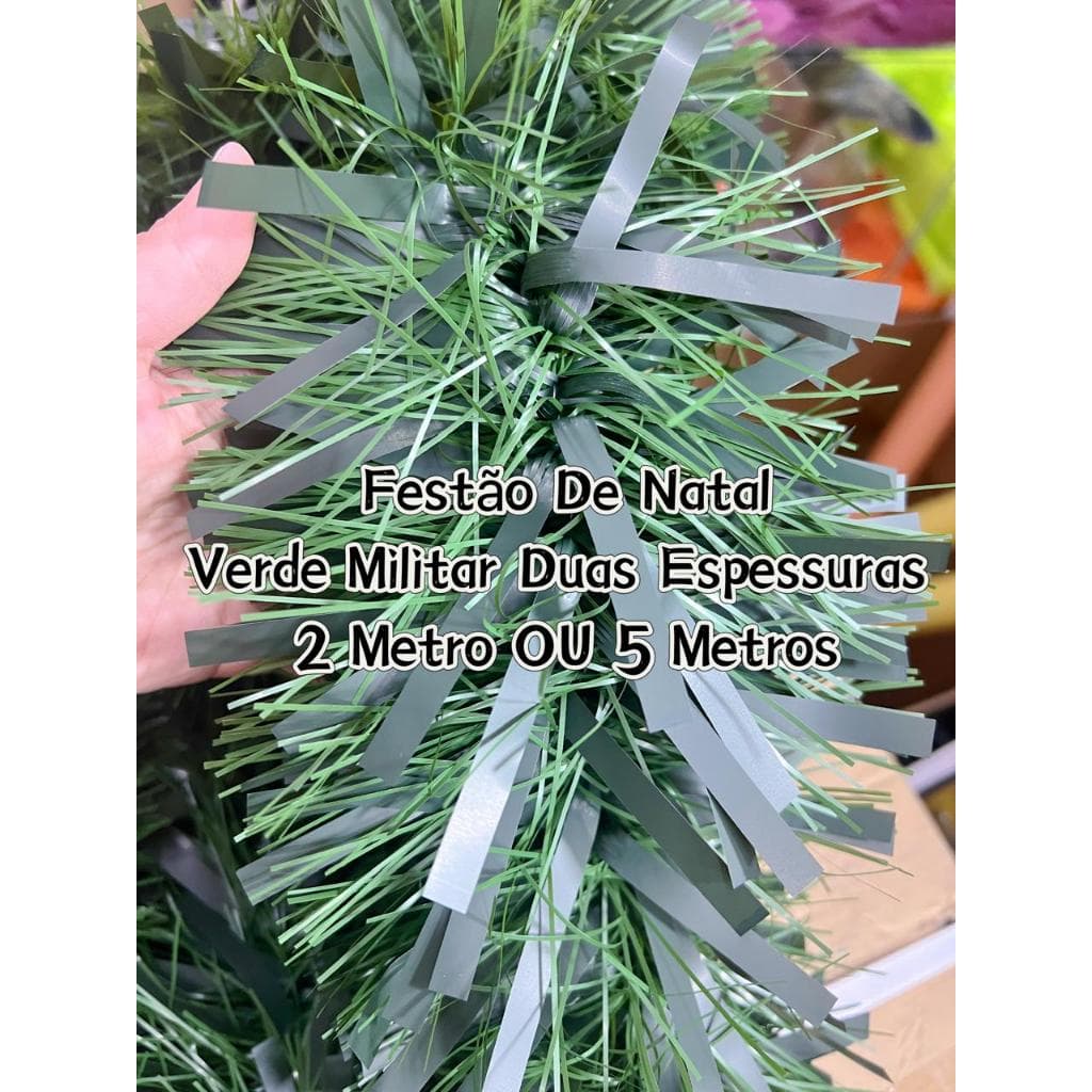 Enfeite Festão Verde Militar Duas Espessuras Decoração Natal 2 Metro/5 Metros Natal